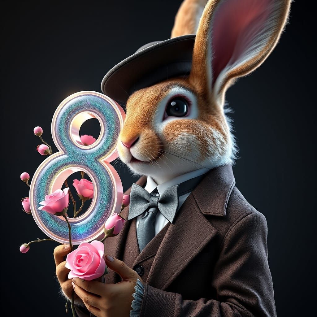 Vintage Easter Bunny in Elegant 1920s Suit with Iridescent O...