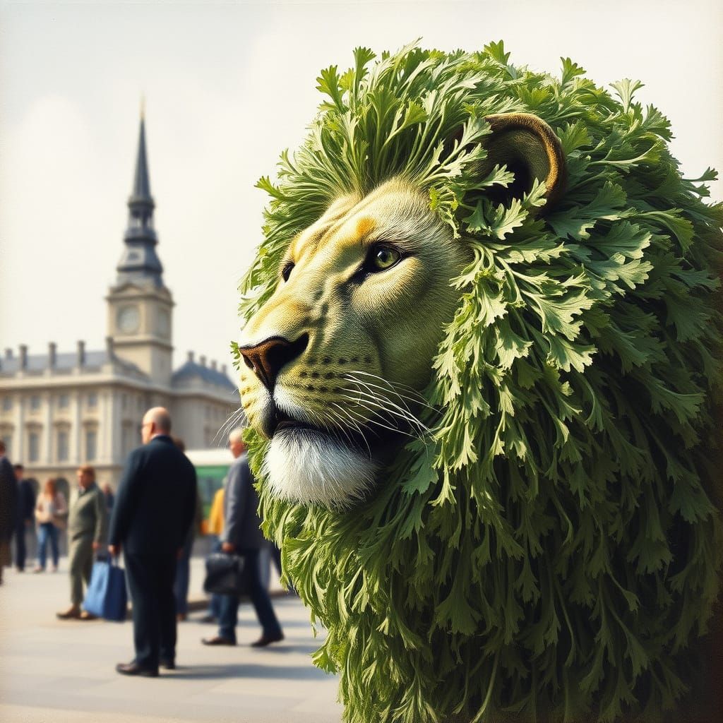 Parsley Lion Visits London in Pre-Raphaelite Style