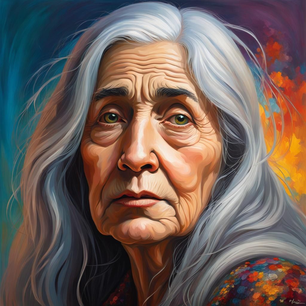 Impressionistic Portrait of a Sad Elderly Woman