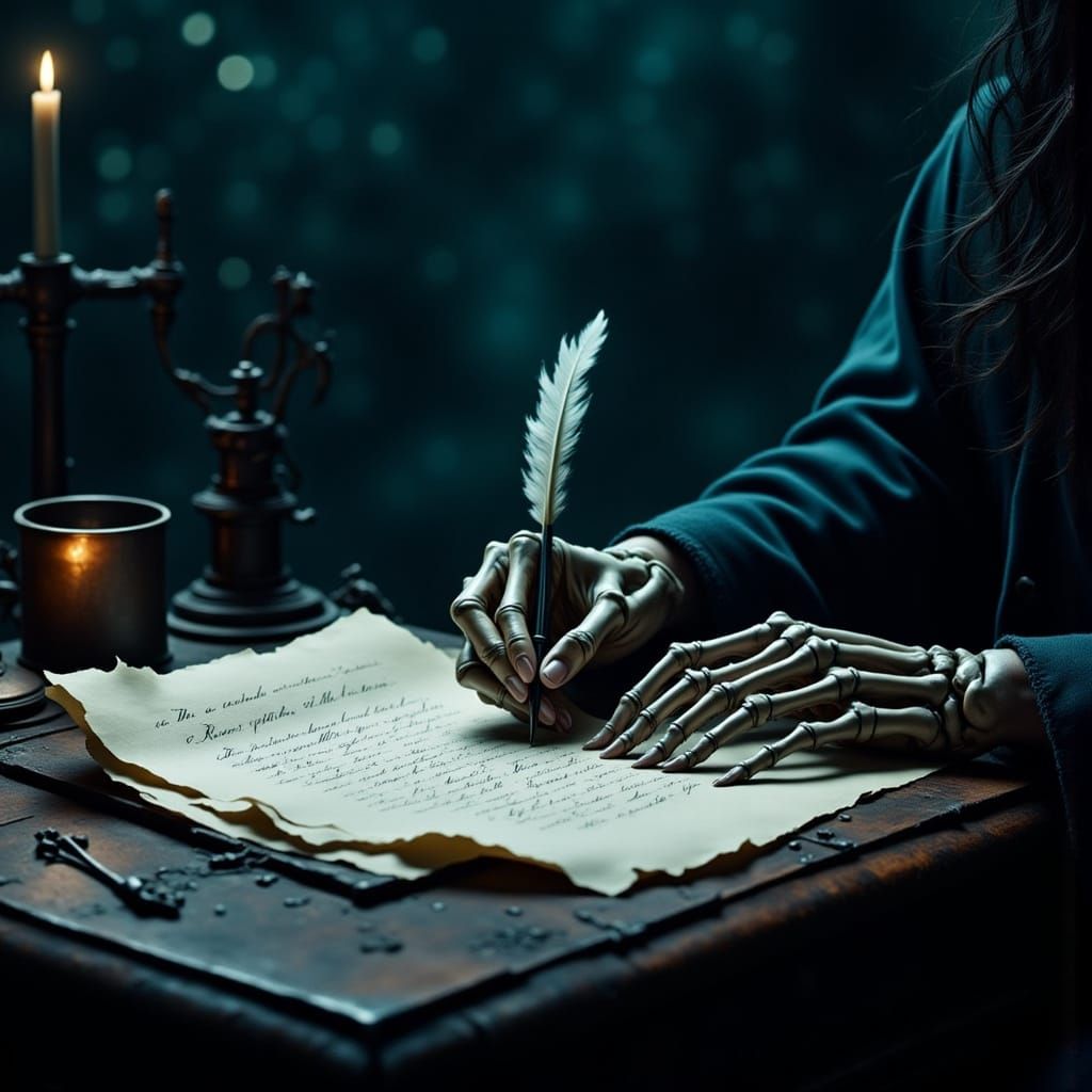 Skeleton Hand Writes Love Letter in Haunted Mansion