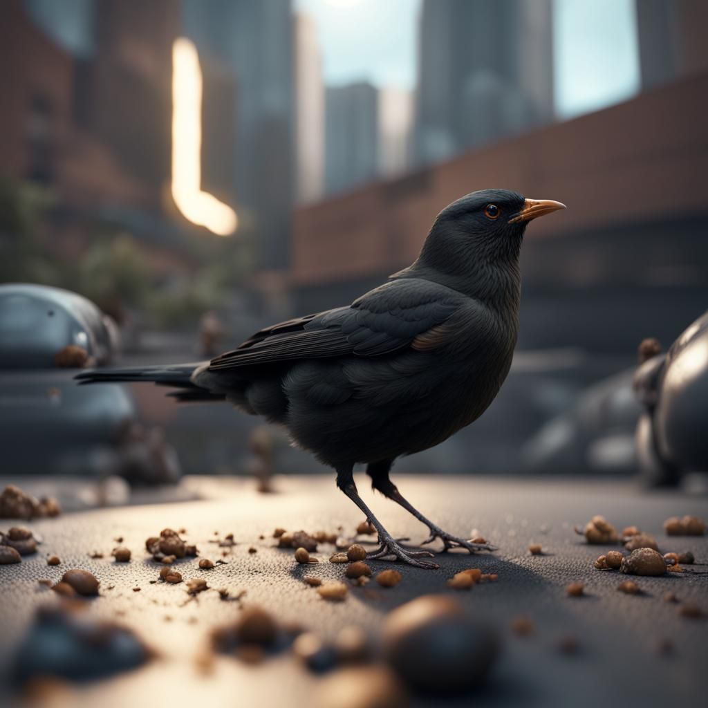 Blackbird Pecking: Detailed Matte Painting