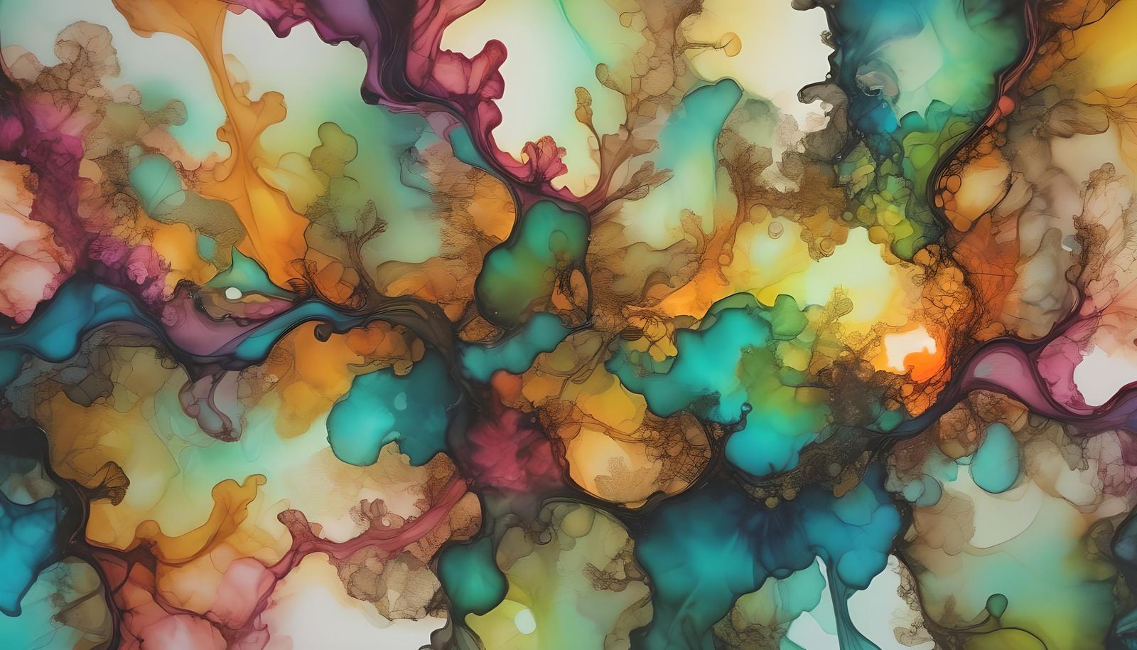 Fluorescent Fractal Abstract in Alcohol Ink