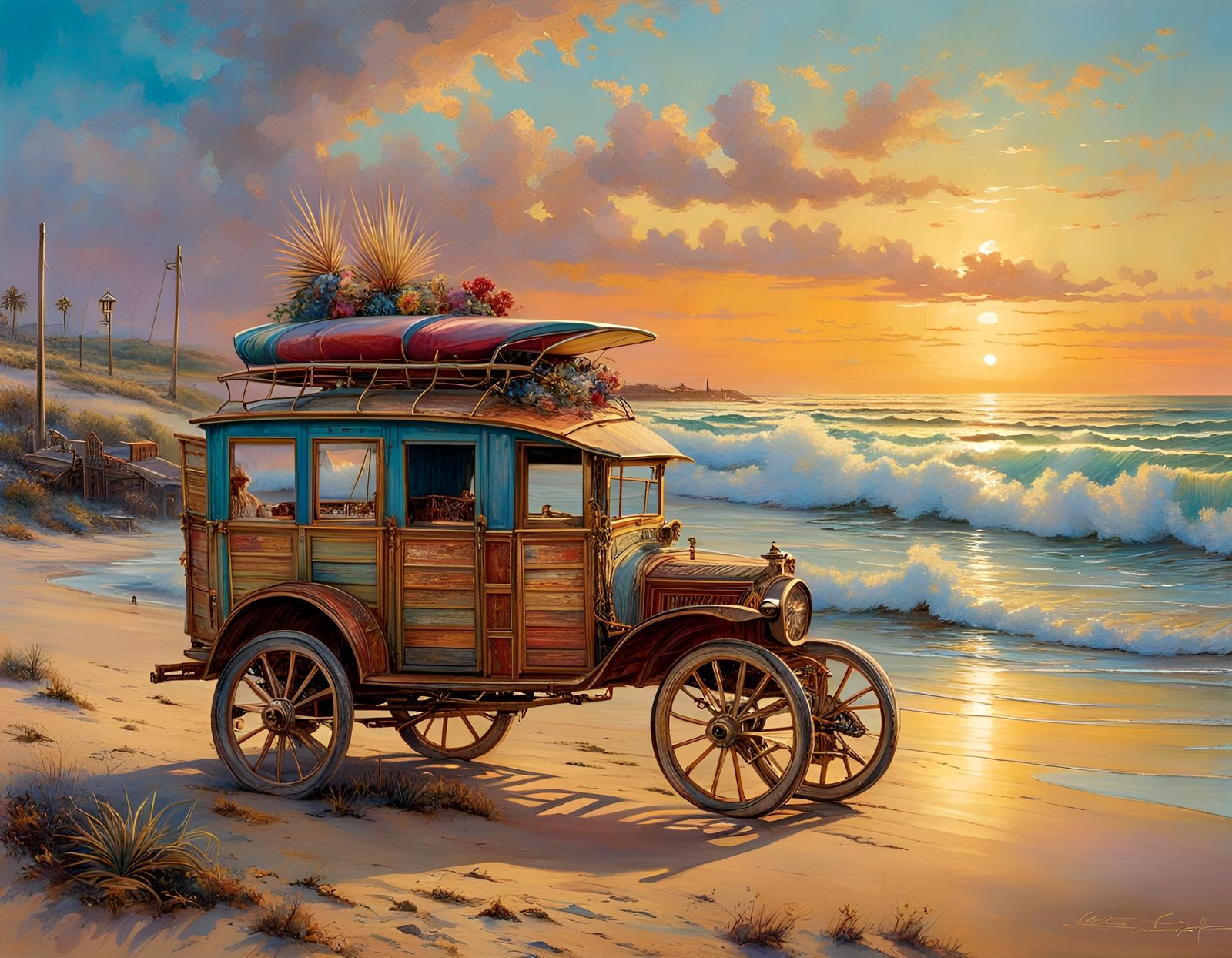 Colorful Surf Wagons at the Beach