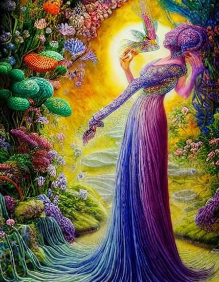 Woman Dancing in Surreal Sun and Moon Flower