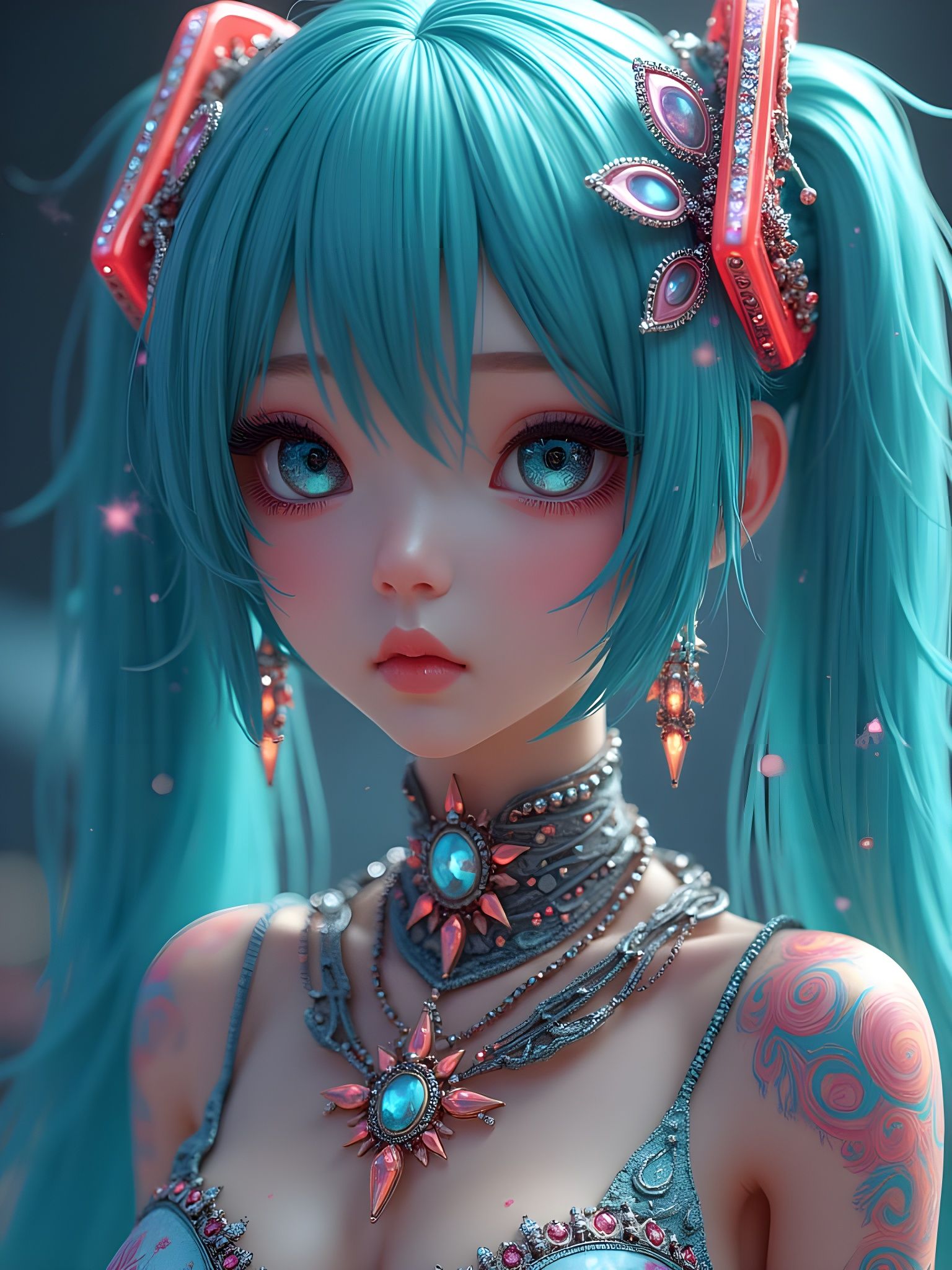Hatsune Miku in Futuristic, Cyberpunk-Inspired Digital Art