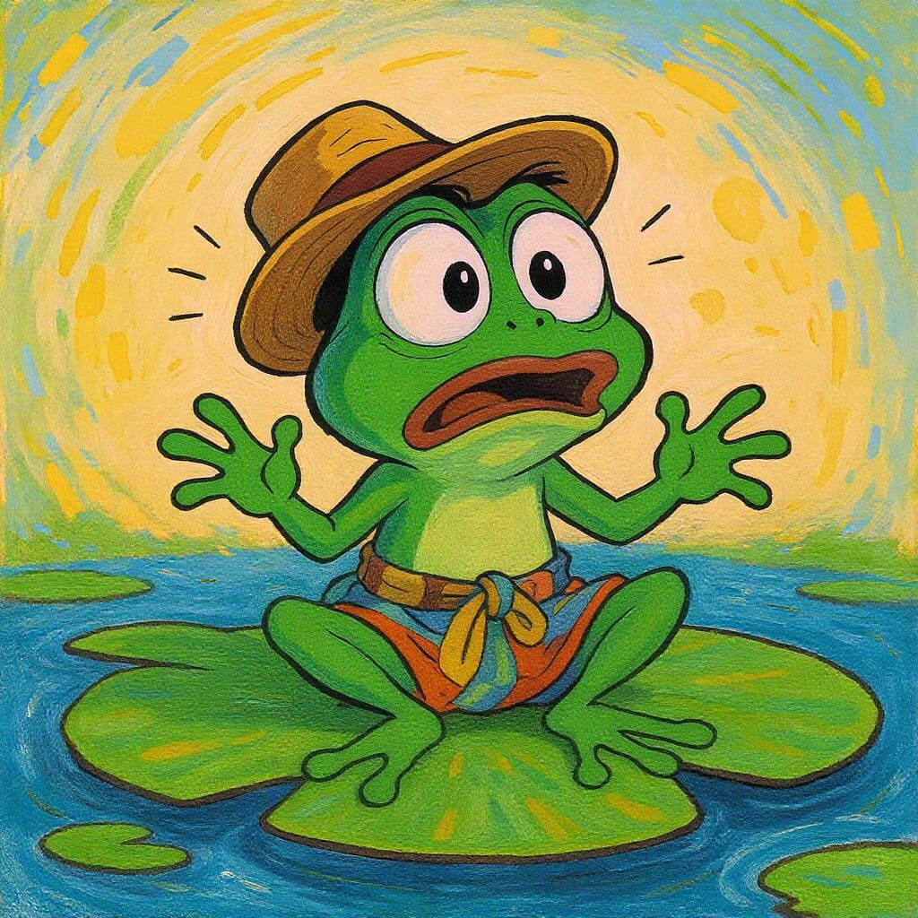 Shocked Cartoon Frog in Disney Animation Style