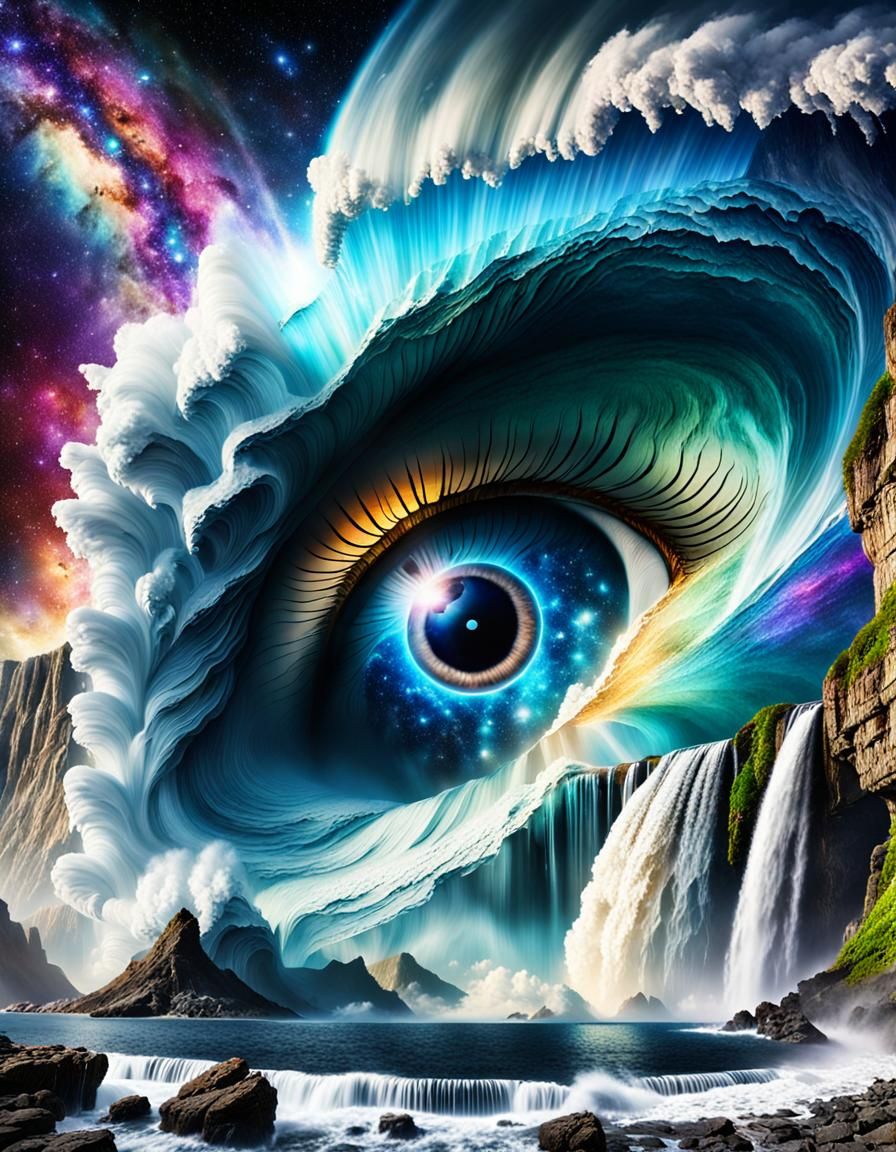 Majestic Galaxy Eye Waterfall Into Ocean