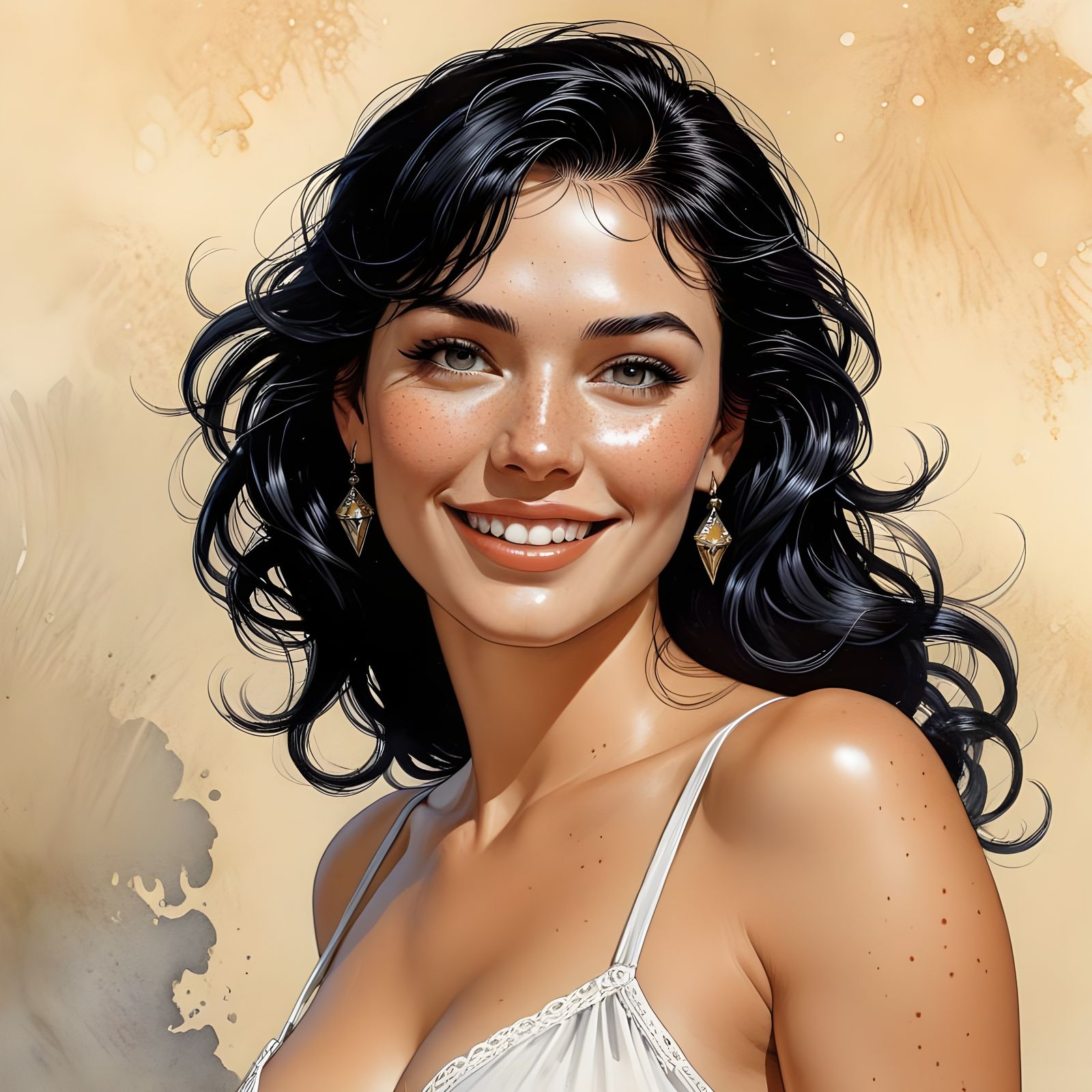Smiling Woman Portrait in Erotic Comic Style