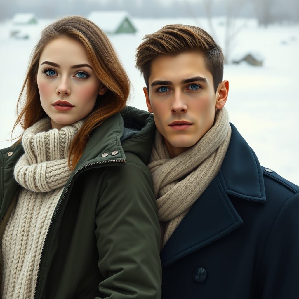 Winter Scene in Realistic Style with Tender Portraits