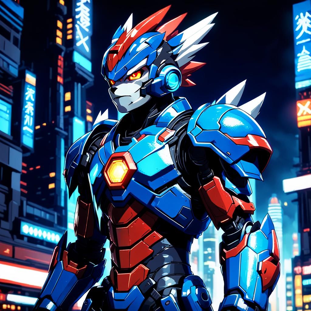 Mega Man X in Rathalos Armor, Sci-Fi Cityscape
