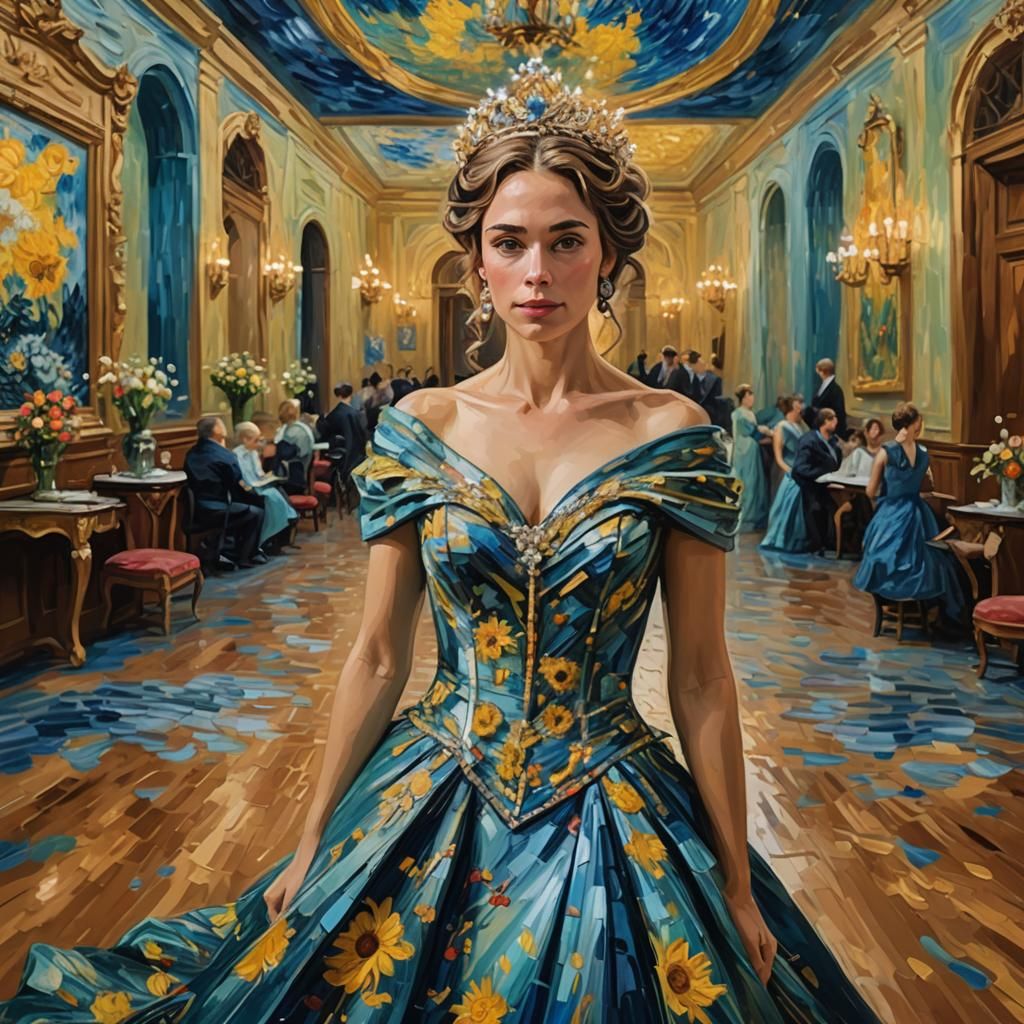 Elegant Woman in Ballroom: Impressionist Digital Painting