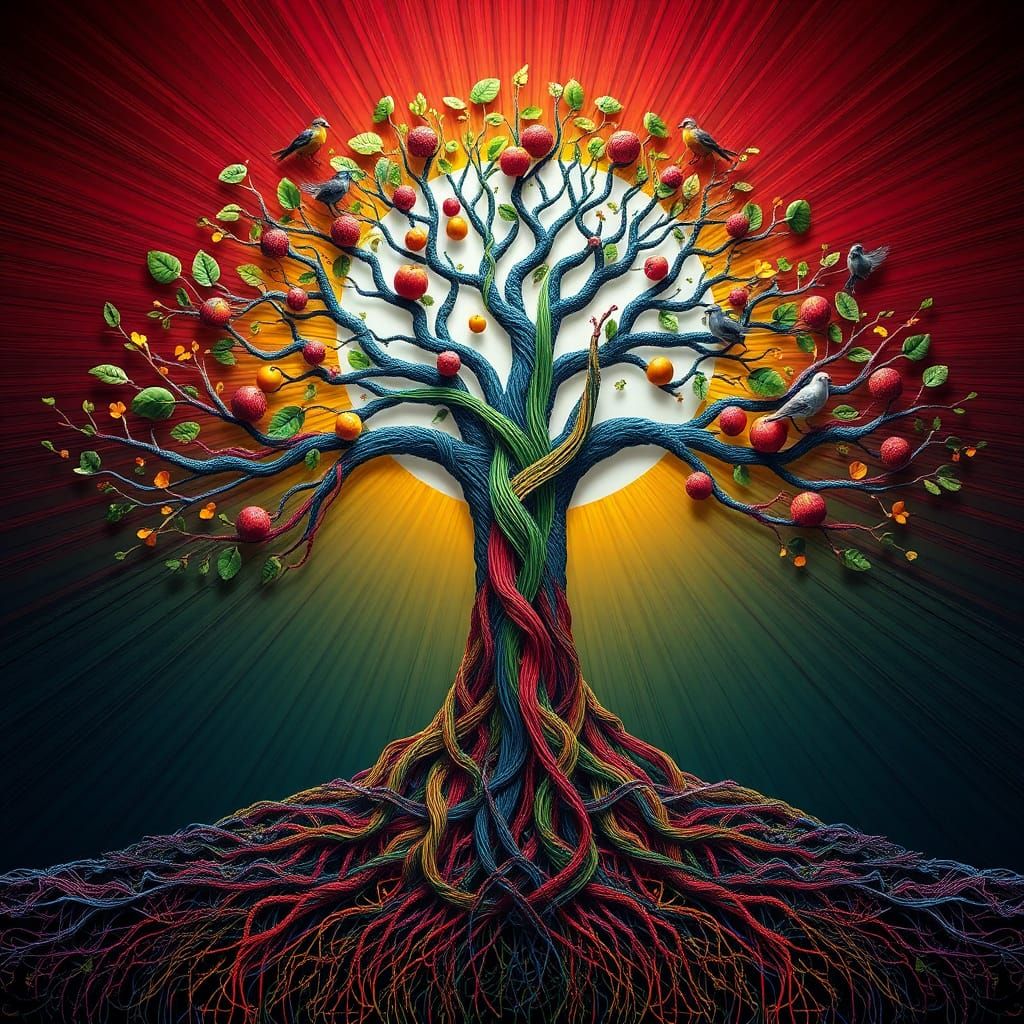 Vibrant 3D String Art Tree of Life