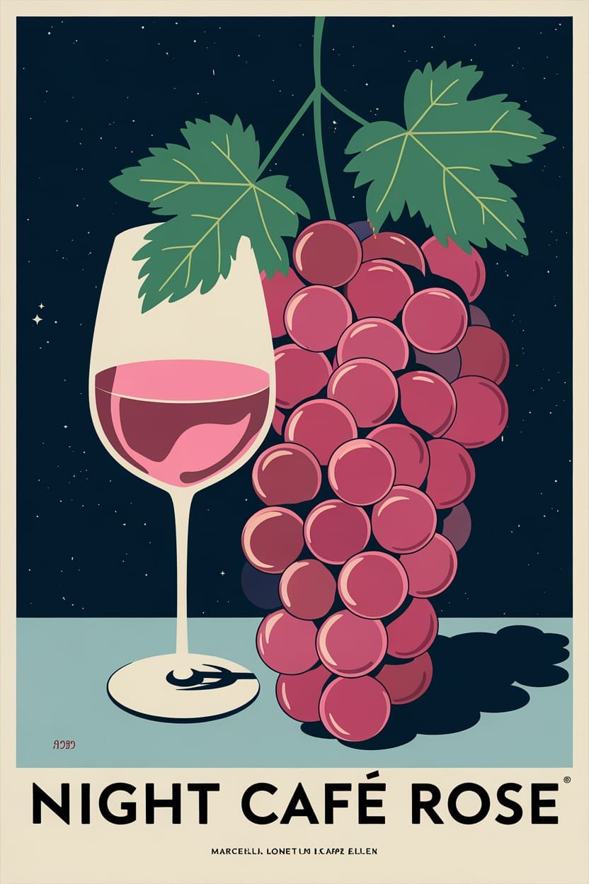 Vintage Italian Wine Poster: Night Cafe Rose