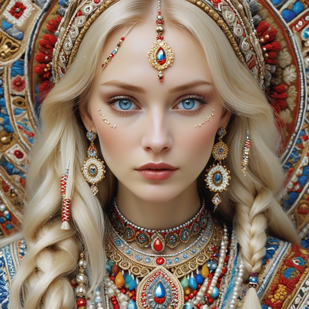 Slavic Girl in Folk Art Style