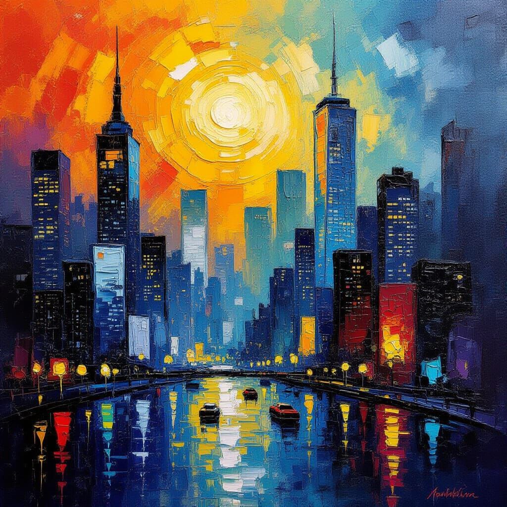 Emotional Cityscape: Neo-Impressionist Expressionist Oil Pai...