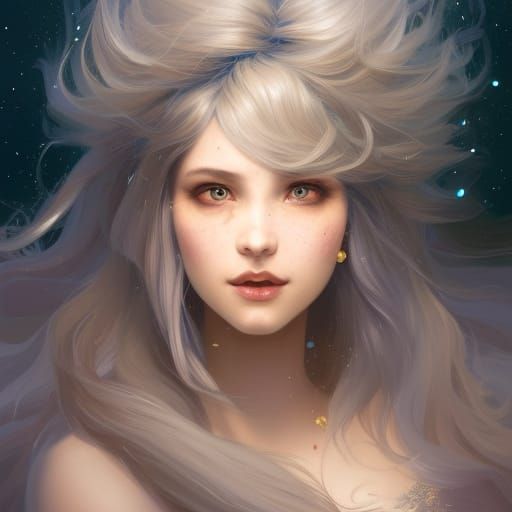 Majestic Female Yeti Portrait with Starry Hair