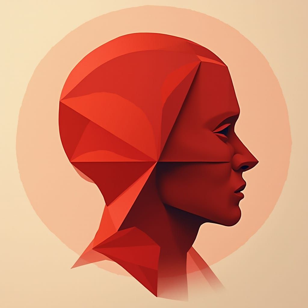 Abstract Red Tangram Figure in Geometric Harmony