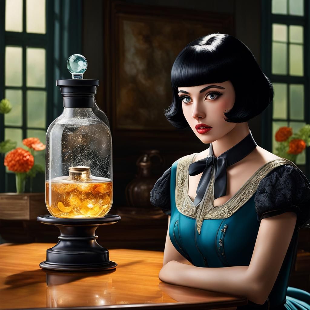 Beautiful Girl with Flask: Hyperrealistic Digital Art