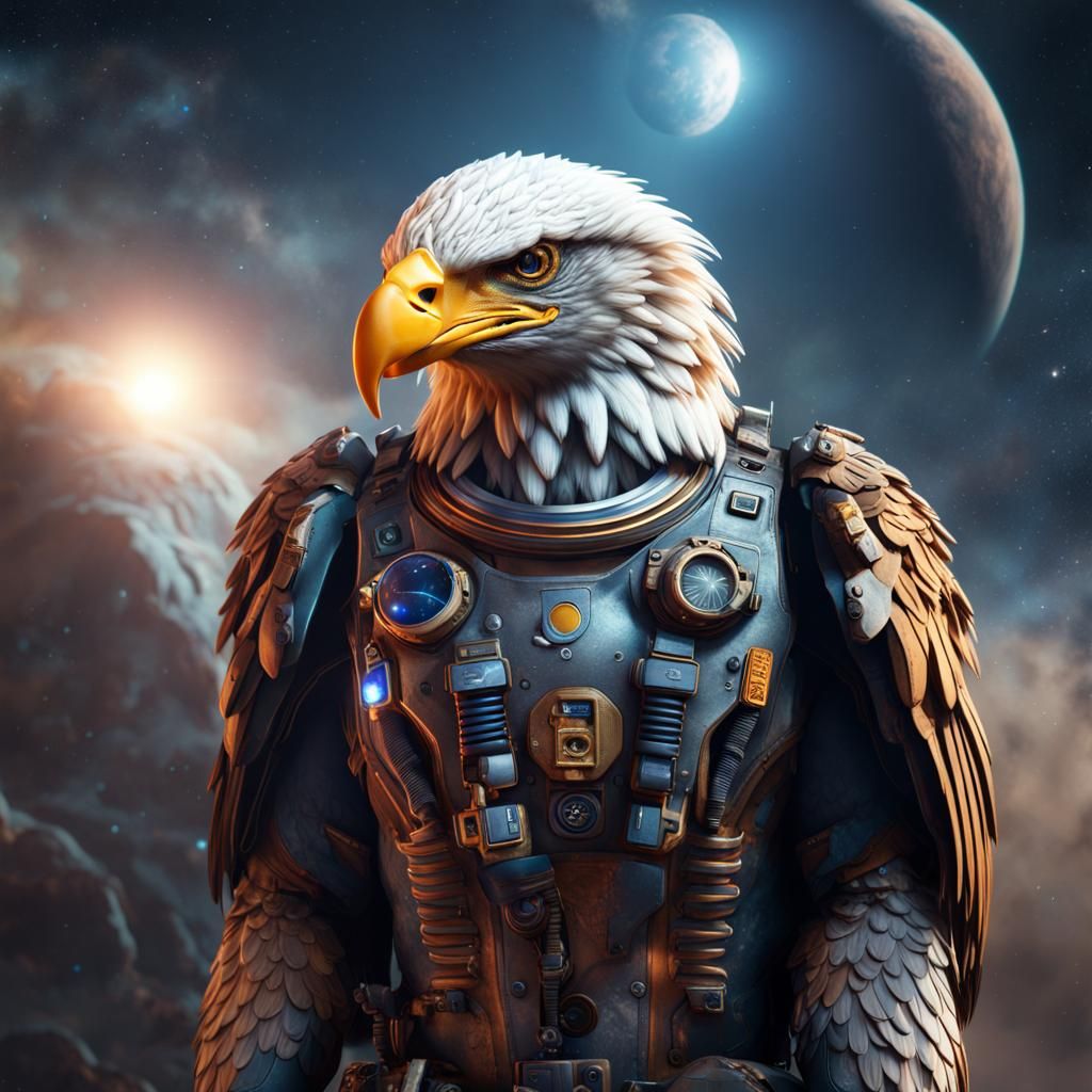 Eagle in Spacesuit: Detailed Matte Painting