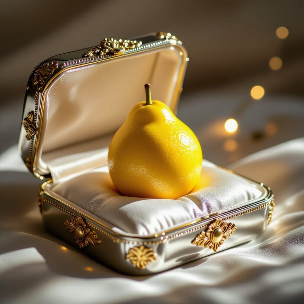 Etrog in Ornate Silver and Gold Box