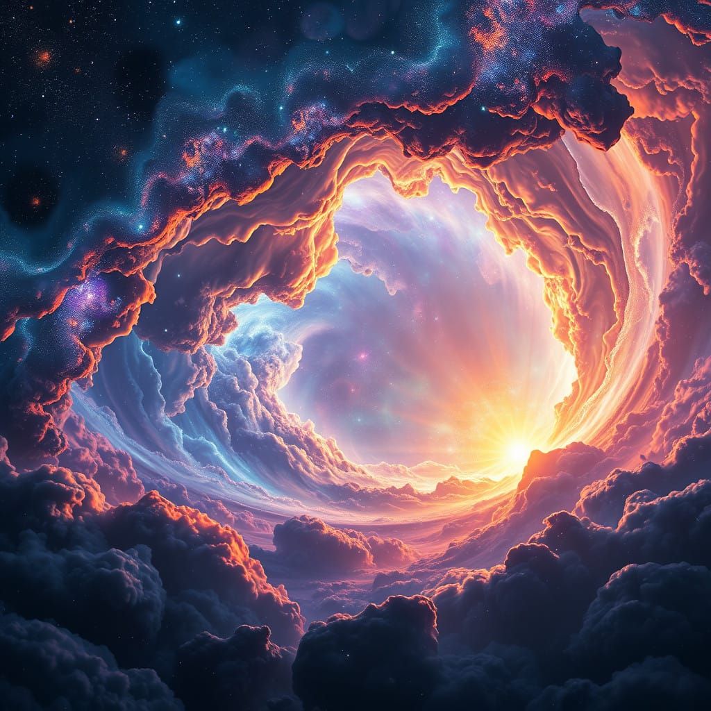 Celestial Dawn: Swirling Vortex of Iridescent Gases