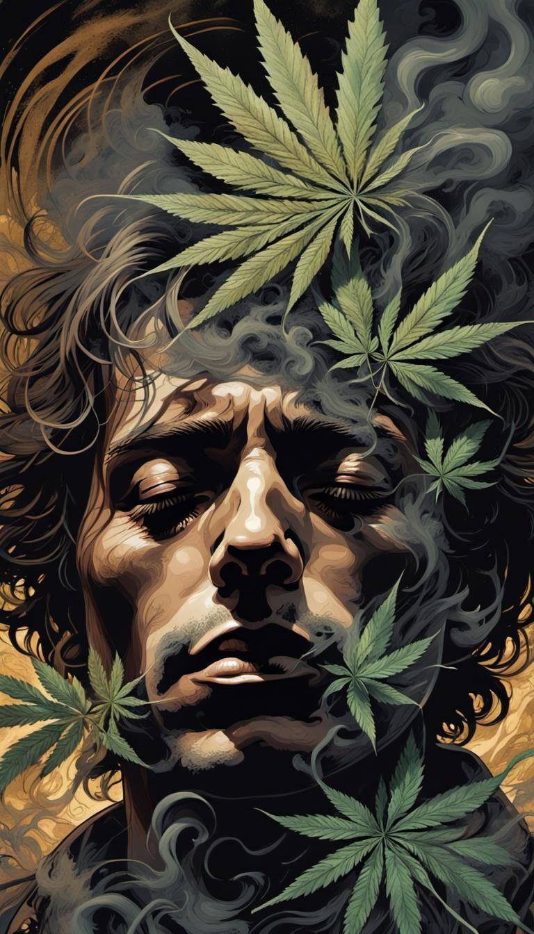 horror: My soul is resting Beneath my (blissful haze:1.1)Cannabis(Indica blooming:1.3) "Lee Bermejo,Salvator Rosa,Bernie...