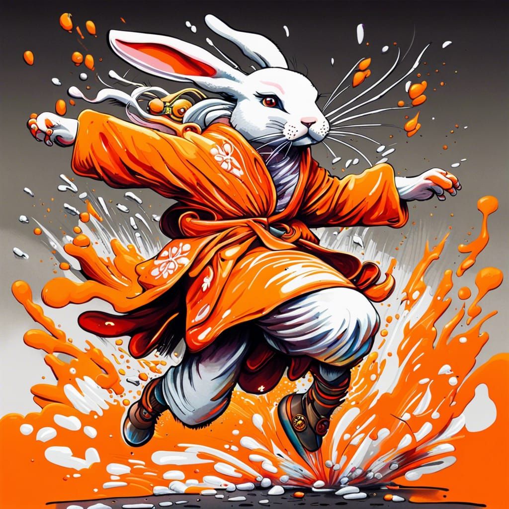 Rabbitfolk Kicking in Graffiti Street Art Style