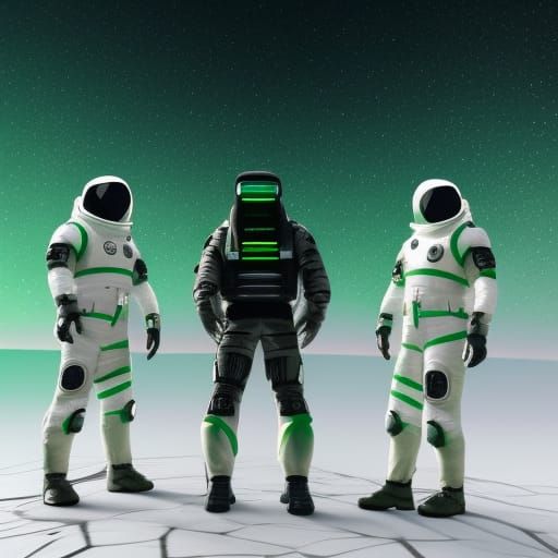 Astronauts on the Moon in Sci-Fi Suits