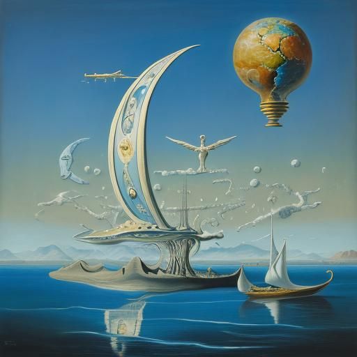 Surreal Ocean Ablution: Dali-esque Oil on Canvas