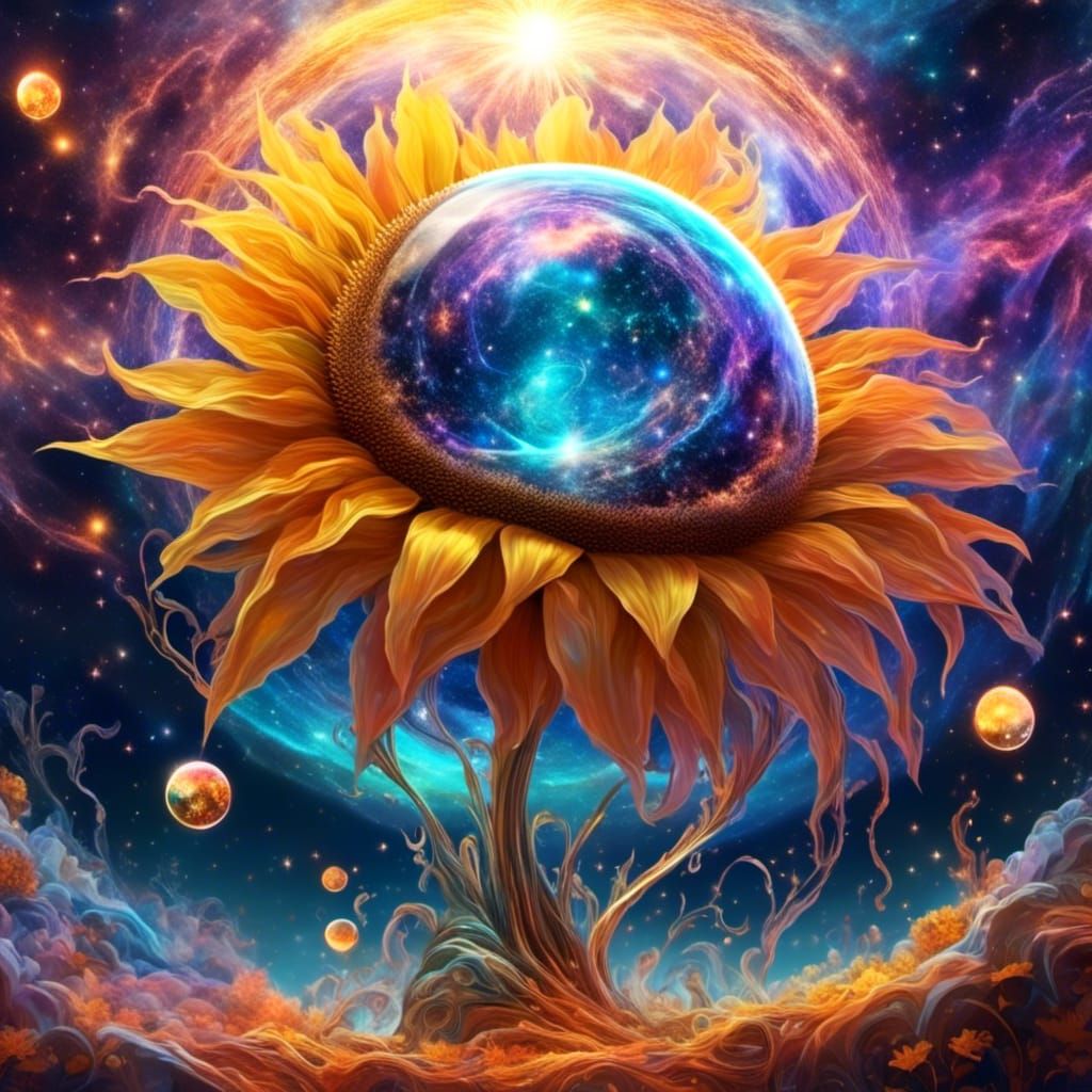 Sunflower Universe in Crystal Ball, Cosmic Art