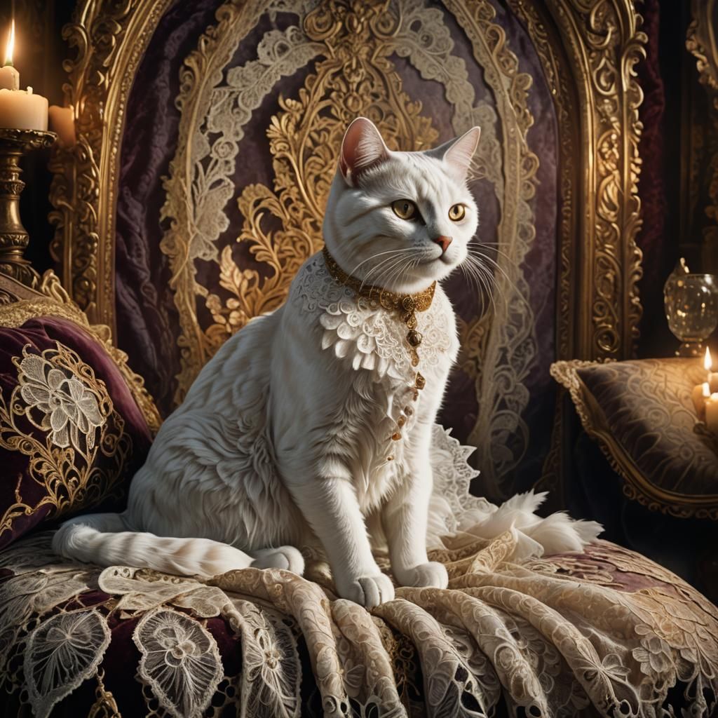 Lace Cat in Victorian Room: Dreamy Concept Art