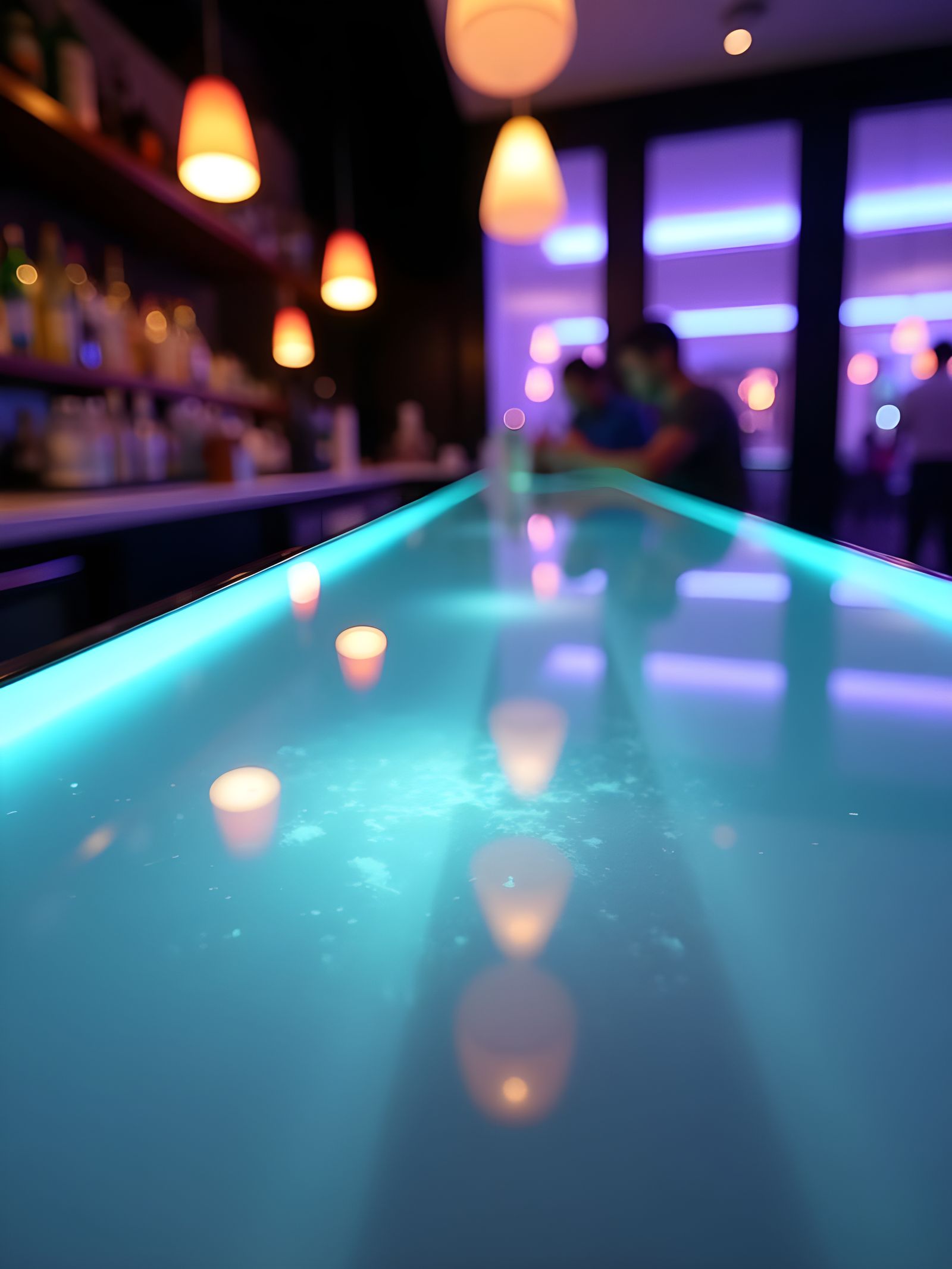 Ethereal Modern Counter in Neon Lit Lounge