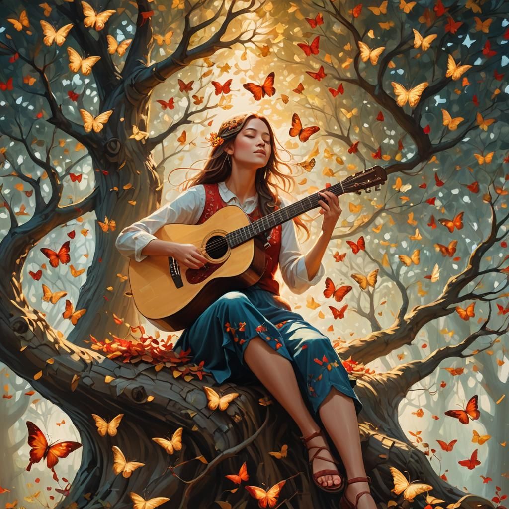 Enchanted Tree Song: Whimsical Fantasy Art