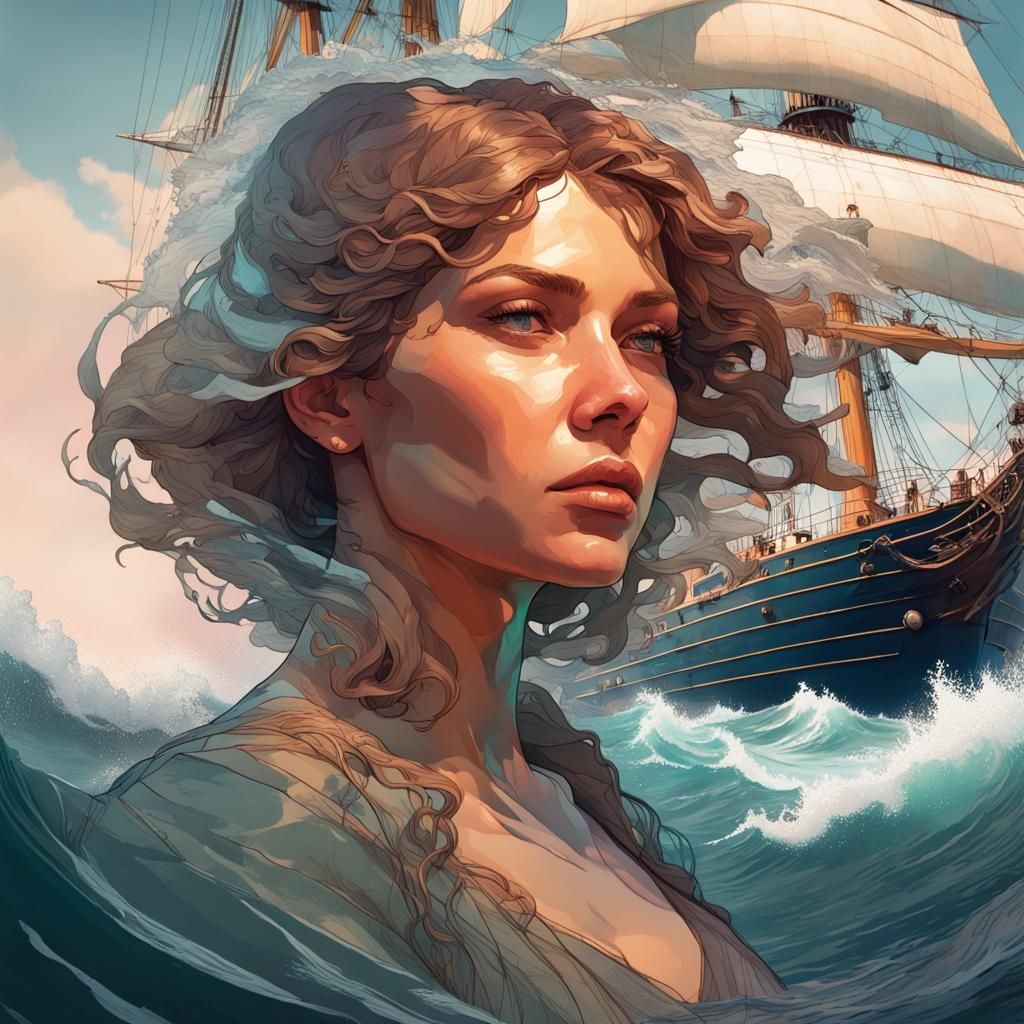 Woman's Portrait with Seas as Digital Art