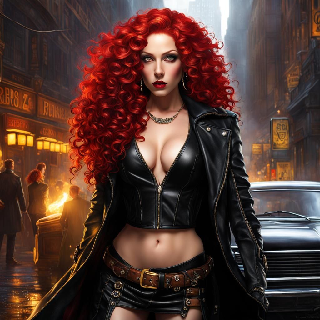 "beautiful  woman, red curly  hair,