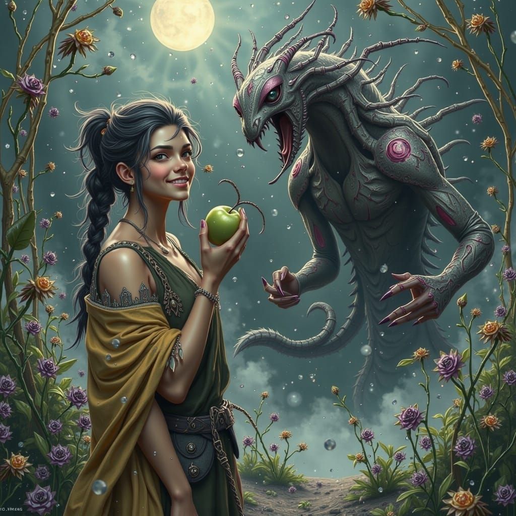 Girl, Apple, and Beast: Fantasy Art with Acrylic Texture