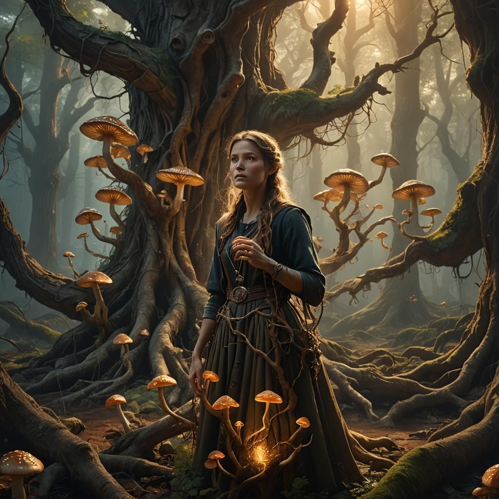 Mystical Forest: Woman Radiating Light, Fantasy Art