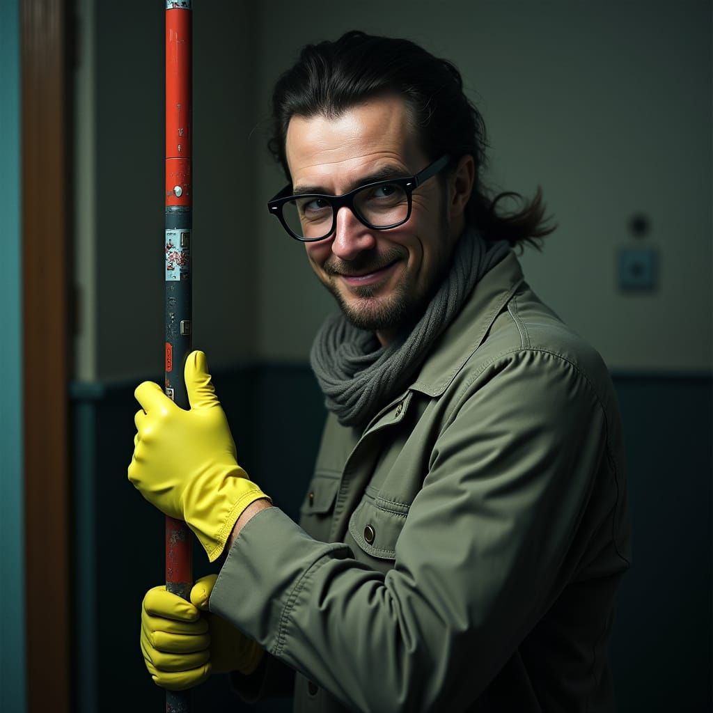 Epic Cleaner Unveils Office Secrets in Mysterious 35mm Still