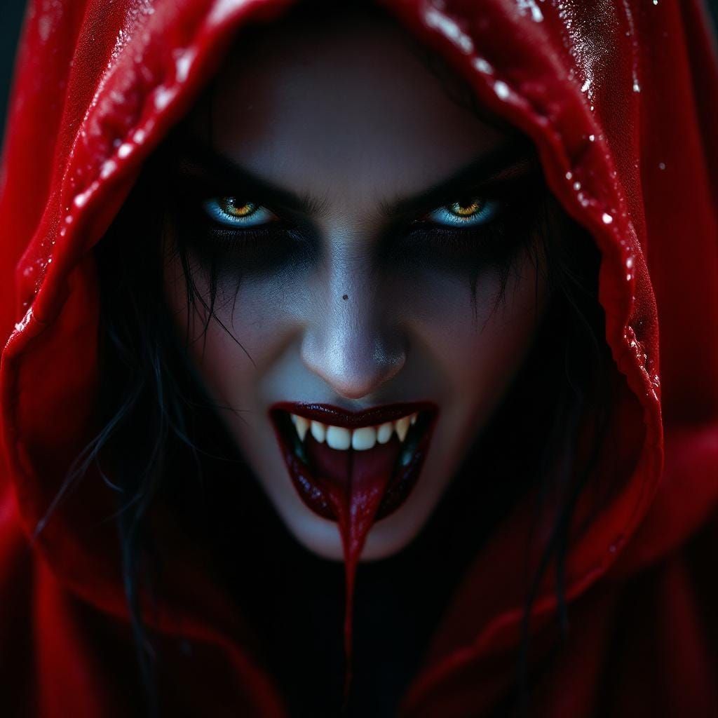 Vampire in Latex Cape with Ominous Lighting