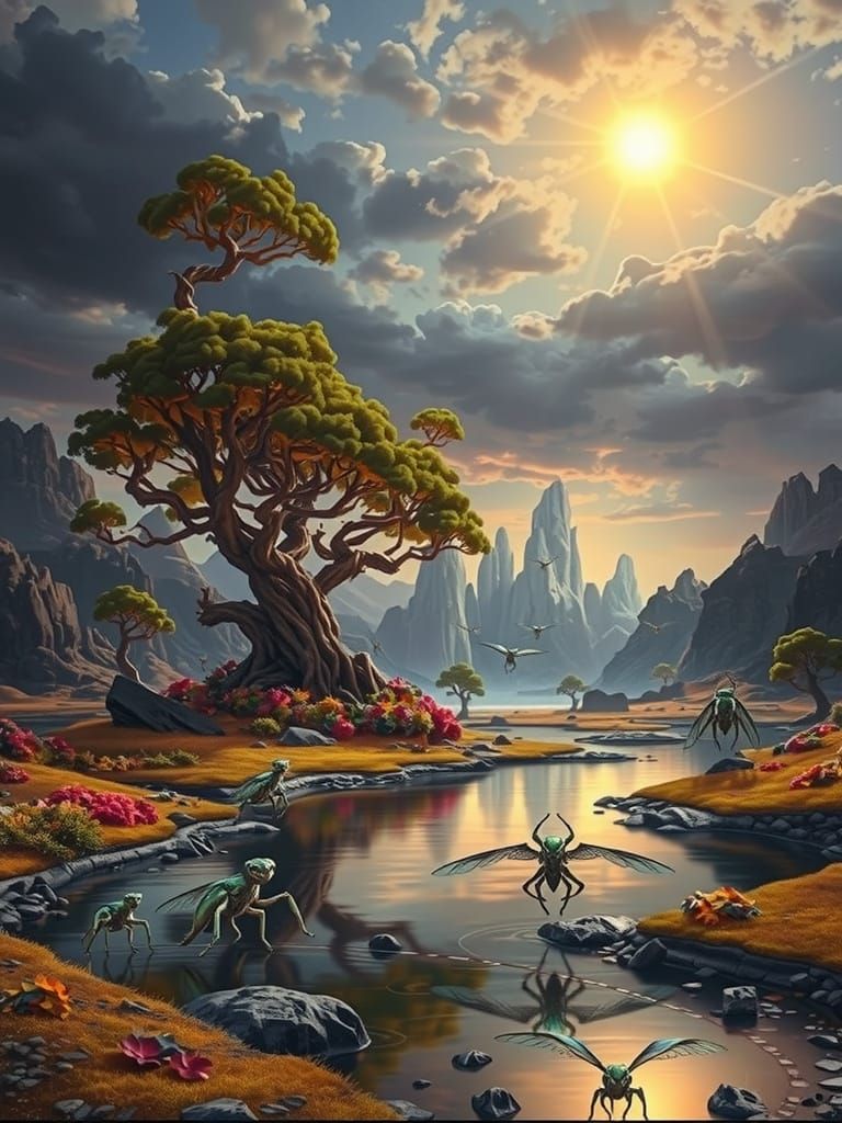Breathtaking Alien Landscape at Golden Hour