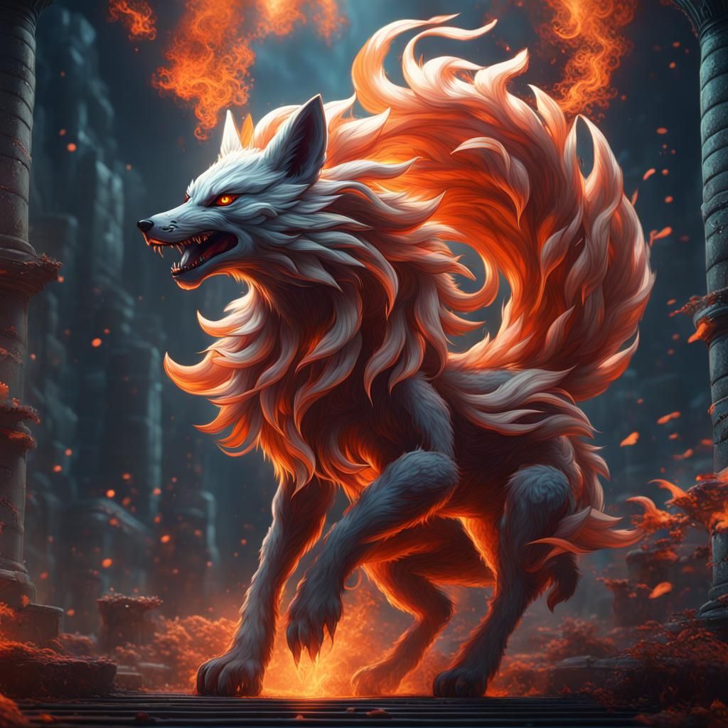 Detailed Nine-Tailed Fox Fantasy Concept Art