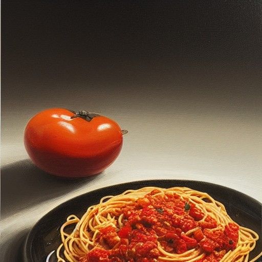 Realistic Spaghetti Pomodoro with Parmesan, Oil Painting