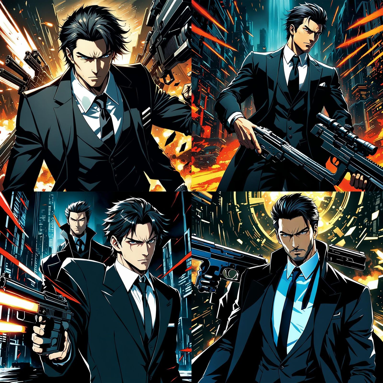 Handsome Boss in Black Suit, Anime Style