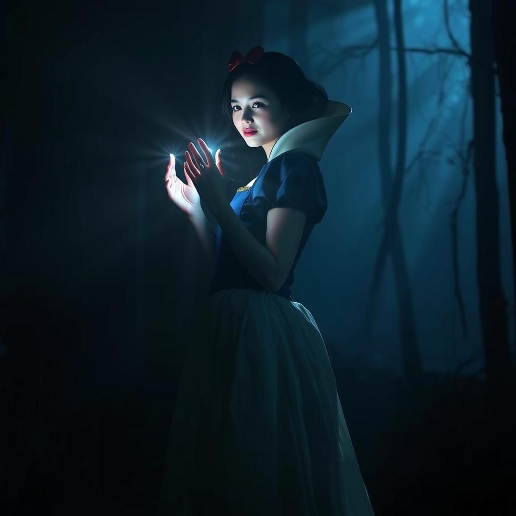 Snow White Radiates Light in Dark Forest