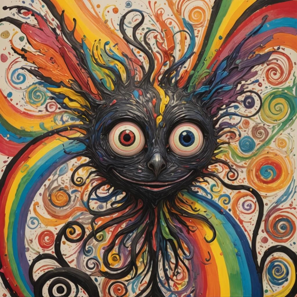 Crayon Creature Emerges from Colorful Vortex