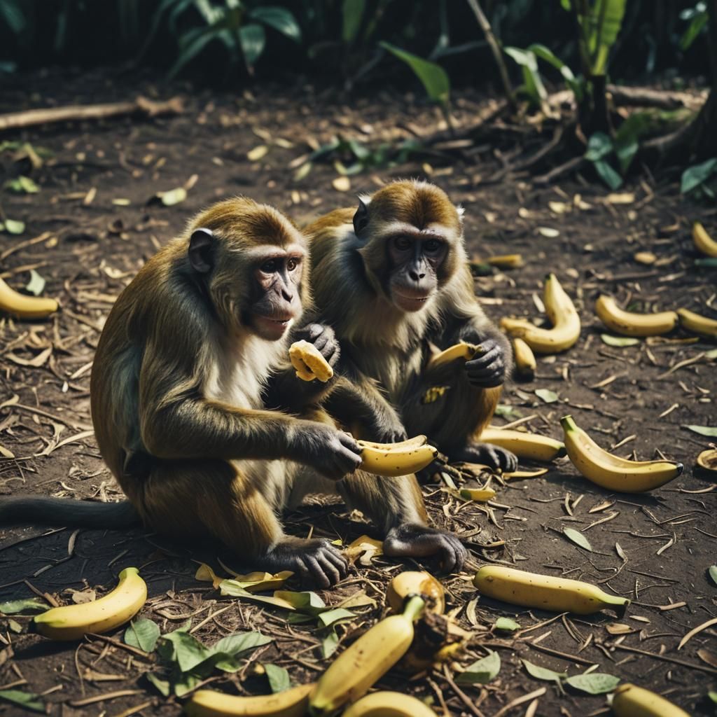 Cinematic Monkey Eating Banana Film Still