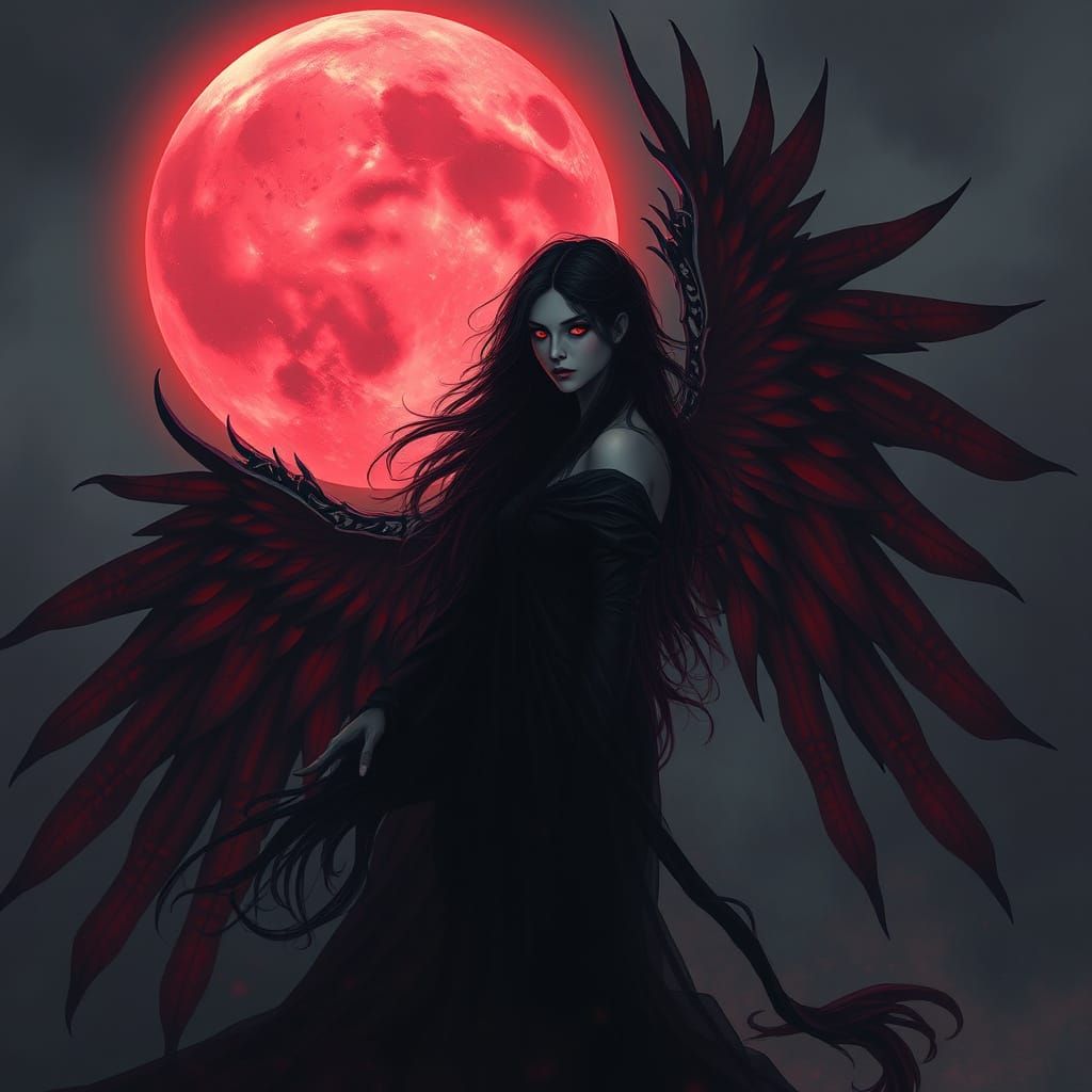 Lilith Under a Blood Moon: Digital Art