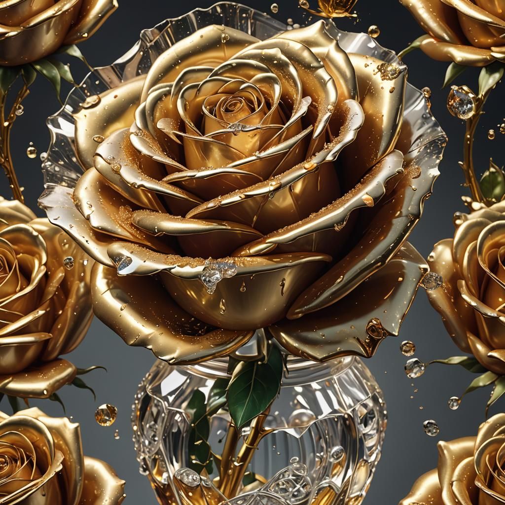 Gold Rose Melts in Hyper-Realistic Surrealist Art