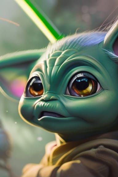 Grogu Portrait with Marbling and Oil Splash Effects