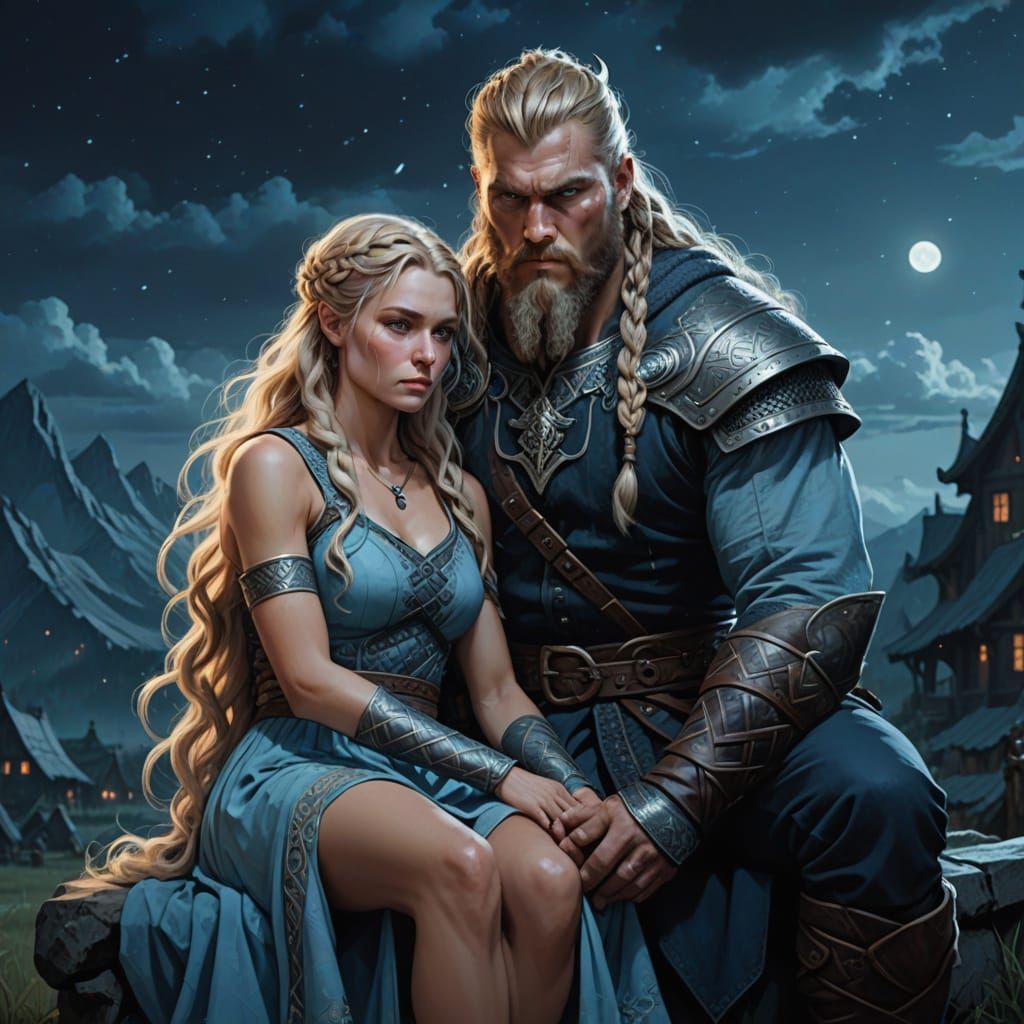 Viking and Blonde Woman in Fantasy Art Style